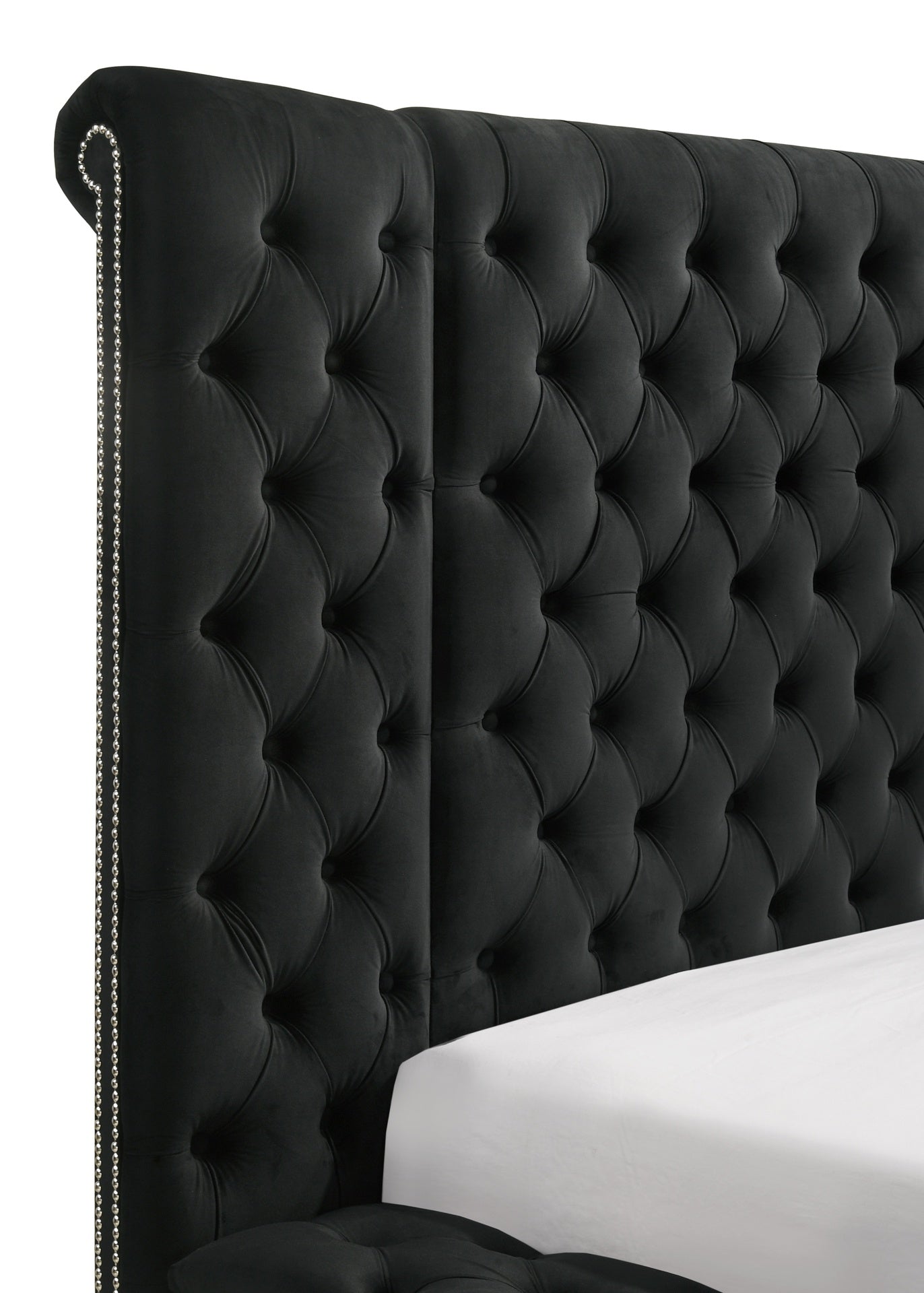 Modern Bedroom Sanctuary Black Velvet Plush Tufted Headboard Concealed Storage 1pc King Bed