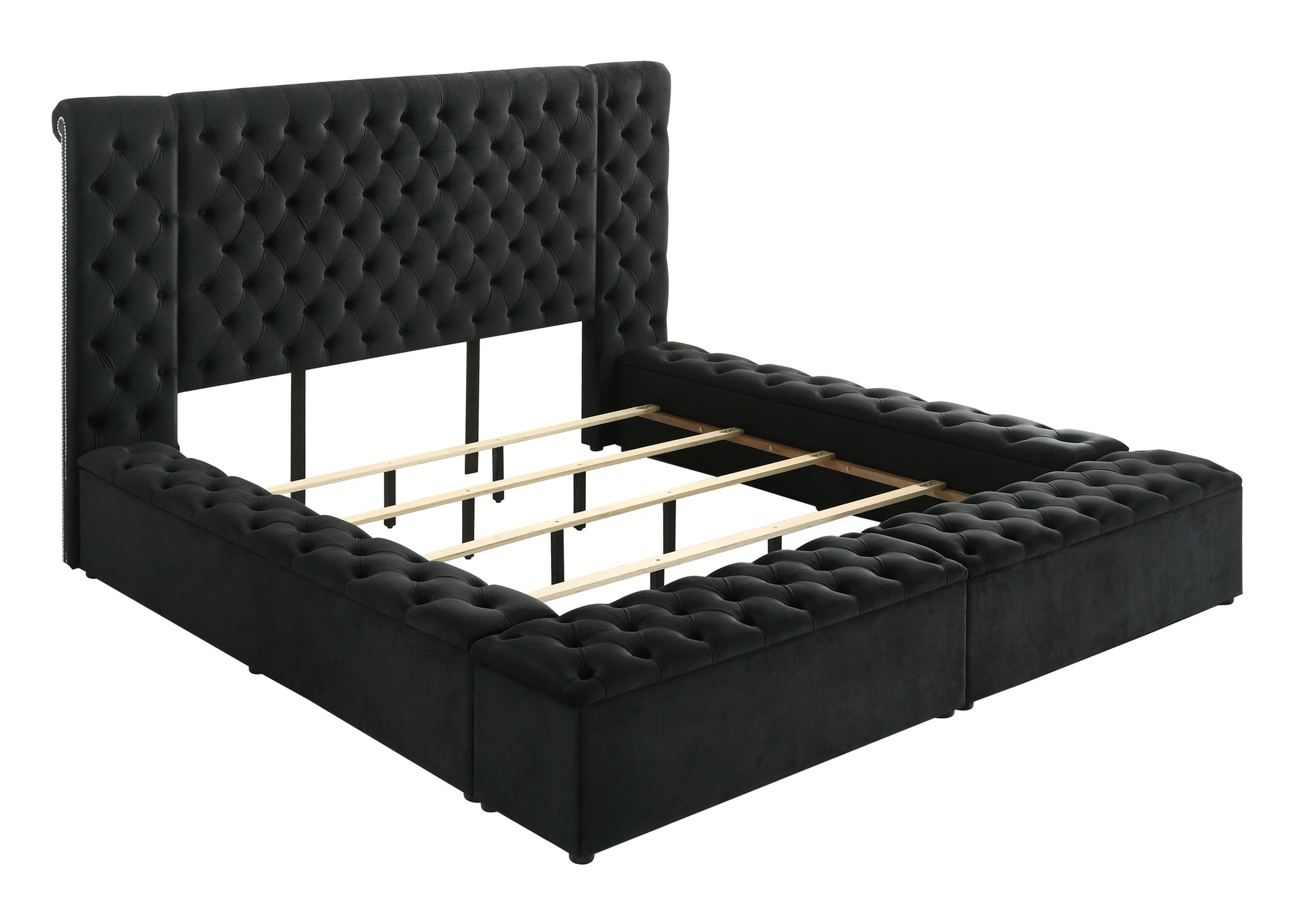 Modern Bedroom Sanctuary Black Velvet Plush Tufted Headboard Concealed Storage 1pc King Bed