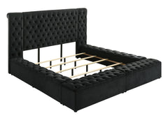 Modern Bedroom Sanctuary Black Velvet Plush Tufted Headboard Concealed Storage 1pc King Bed