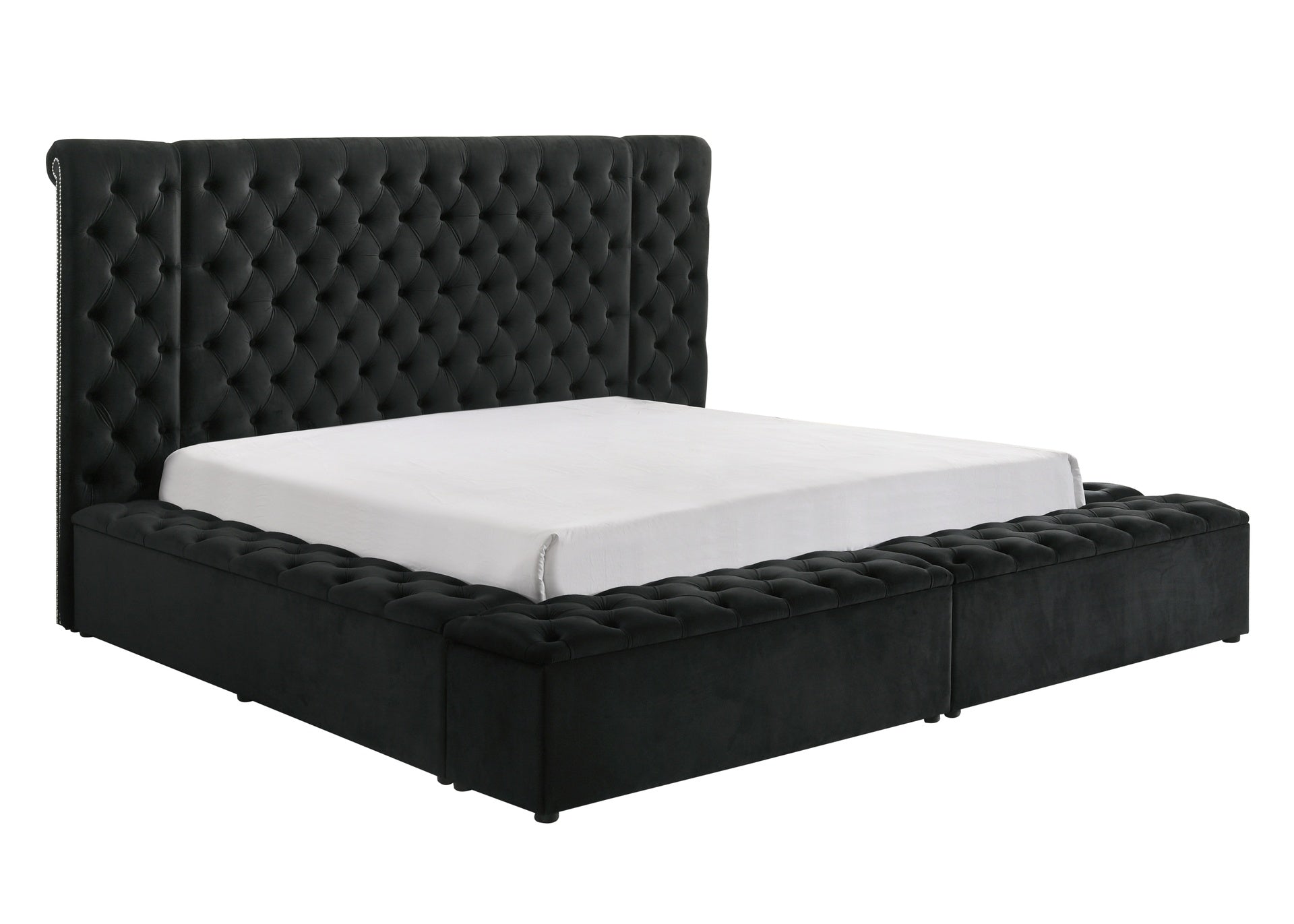 Modern Bedroom Sanctuary Black Velvet Plush Tufted Headboard Concealed Storage 1pc King Bed