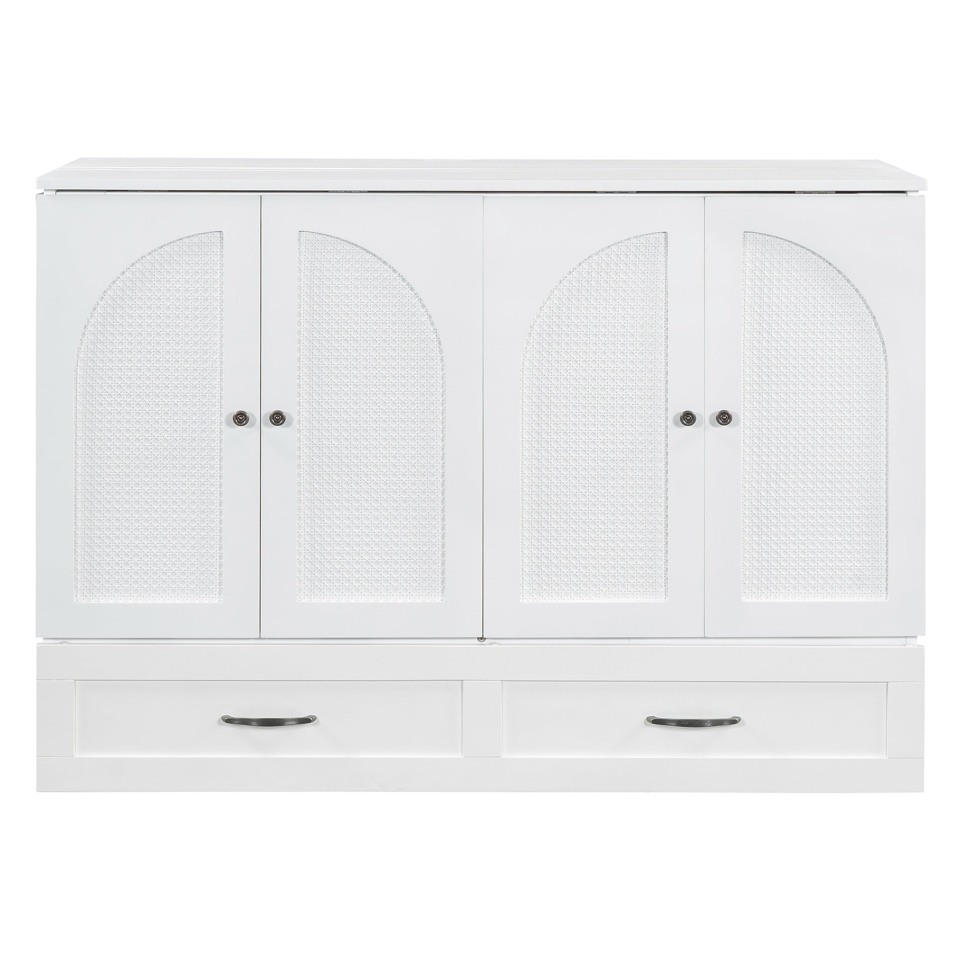 Full Size Murphy Bed with Large Drawers, White