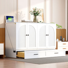 Full Size Murphy Bed with Large Drawers, White
