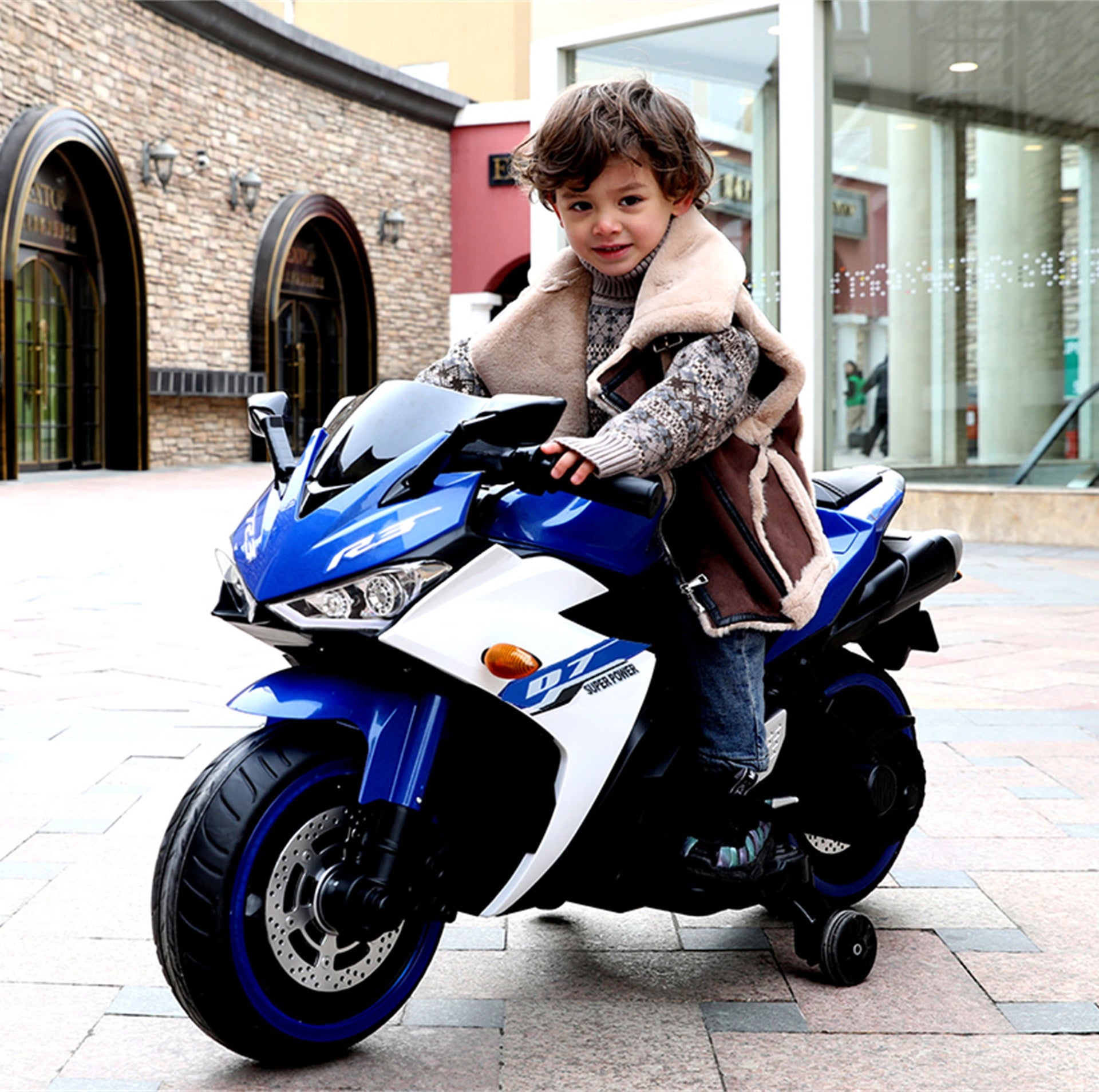 Electric motorcycle/ 12 V Kids toys motorcycle/Kids electric car/electric ride on toys  for  3 4 5 6 years Boys Girls with Training  Wheels/manual throttle/ drive by hand/Lighting  wheels