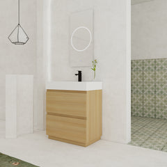 30" Bathroom Vanities with Single Sink Combo, Modern Undermount Bathroom Sink Cabinet with Double drawer, Freestanding Bathroom Sink Cabinet,Engineering wood,Oak