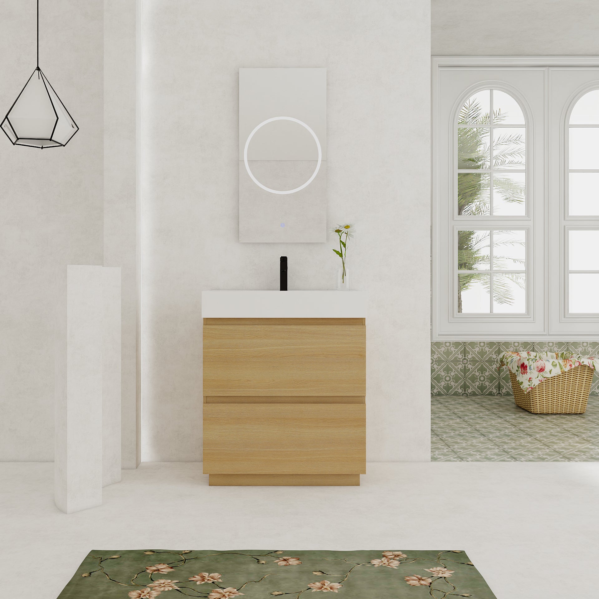 30" Bathroom Vanities with Single Sink Combo, Modern Undermount Bathroom Sink Cabinet with Double drawer, Freestanding Bathroom Sink Cabinet,Engineering wood,Oak