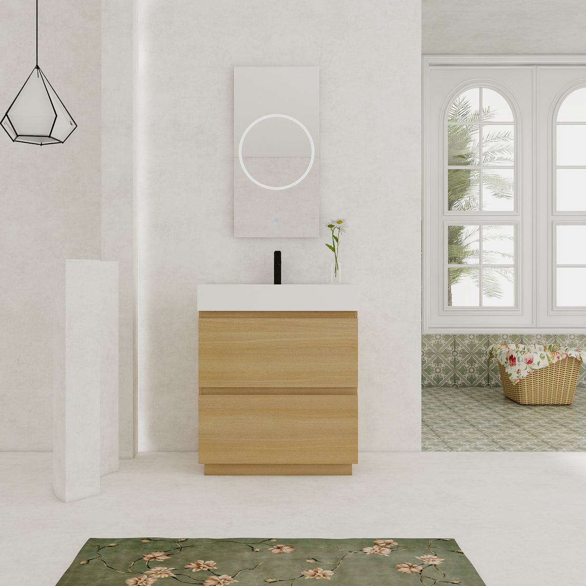 30" Bathroom Vanities with Single Sink Combo, Modern Undermount Bathroom Sink Cabinet with Double drawer, Freestanding Bathroom Sink Cabinet,Engineering wood,Oak