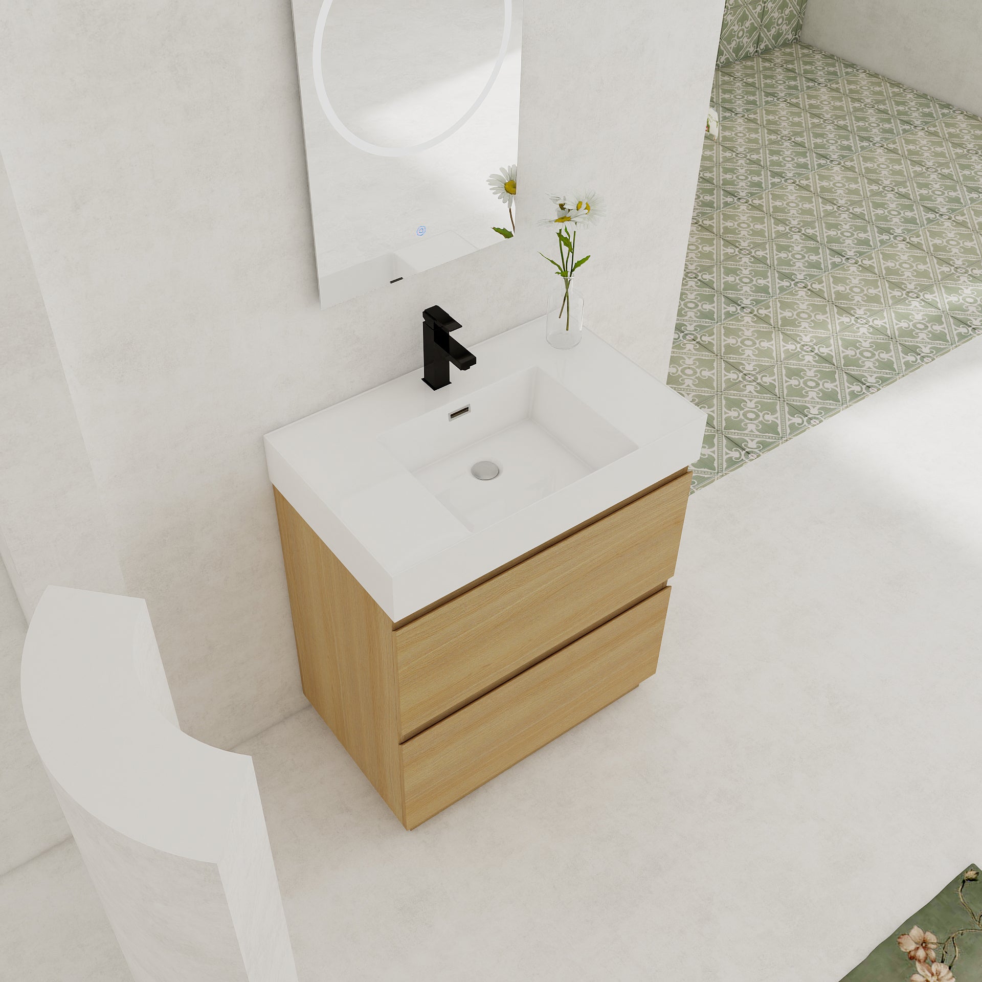 30" Bathroom Vanities with Single Sink Combo, Modern Undermount Bathroom Sink Cabinet with Double drawer, Freestanding Bathroom Sink Cabinet,Engineering wood,Oak