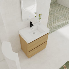30" Bathroom Vanities with Single Sink Combo, Modern Undermount Bathroom Sink Cabinet with Double drawer, Freestanding Bathroom Sink Cabinet,Engineering wood,Oak
