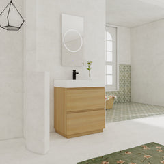 30" Bathroom Vanities with Single Sink Combo, Modern Undermount Bathroom Sink Cabinet with Double drawer, Freestanding Bathroom Sink Cabinet,Engineering wood,Oak