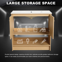 36" Bathroom Vanity with Ceramic Sink, 2 Soft Closing Doors, Freestanding Bathroom Cabinet Vanity, Plywood