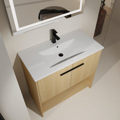 36" Bathroom Vanity with Ceramic Sink, 2 Soft Closing Doors, Freestanding Bathroom Cabinet Vanity, Plywood