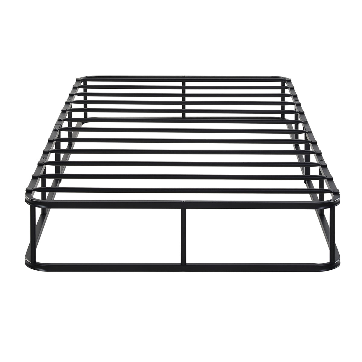 Twin Mattress Foundation 1pc Black Metal Frame with Textured Fabric Cover