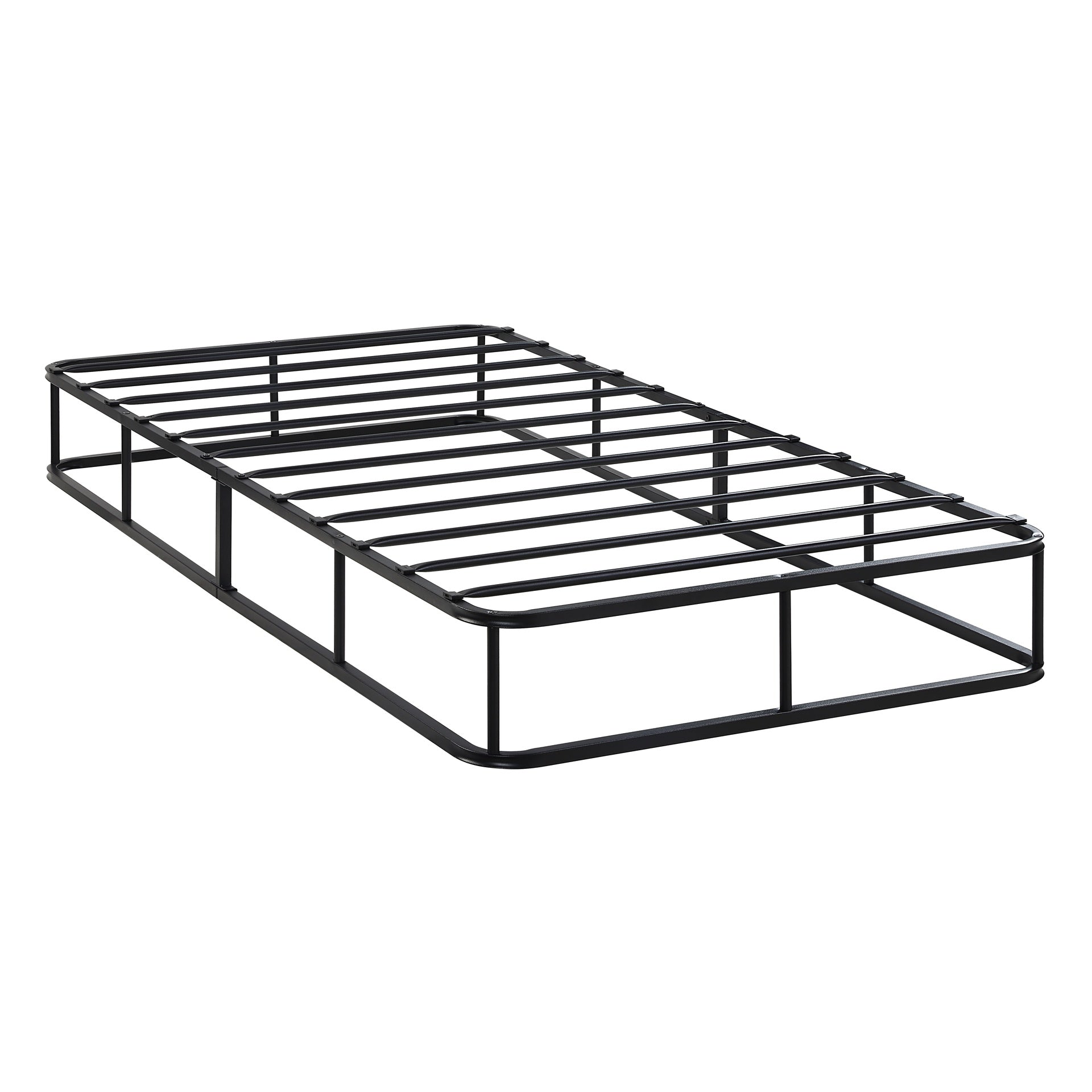 Twin Mattress Foundation 1pc Black Metal Frame with Textured Fabric Cover