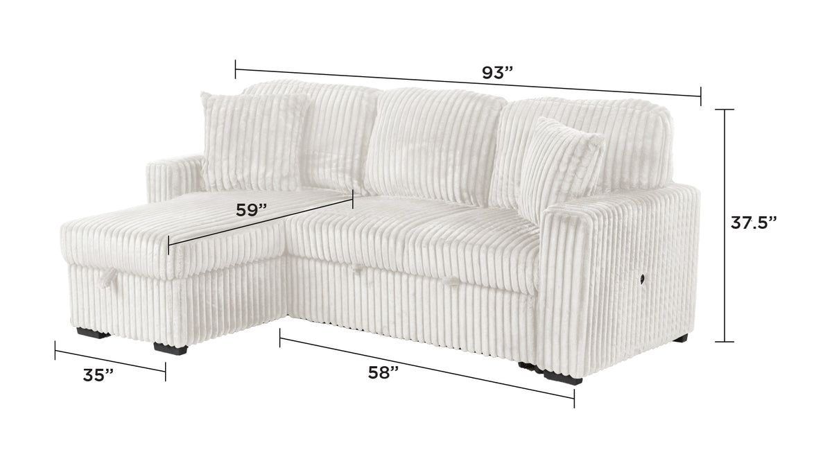 Plush Sectional Sofa W/ Pull Out Sleeper made with Velvet fabric- Cream (CA Warehouse inventory)