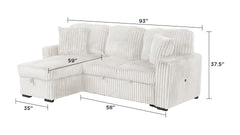 Plush Sectional Sofa W/ Pull Out Sleeper made with Velvet fabric- Cream (CA Warehouse inventory)