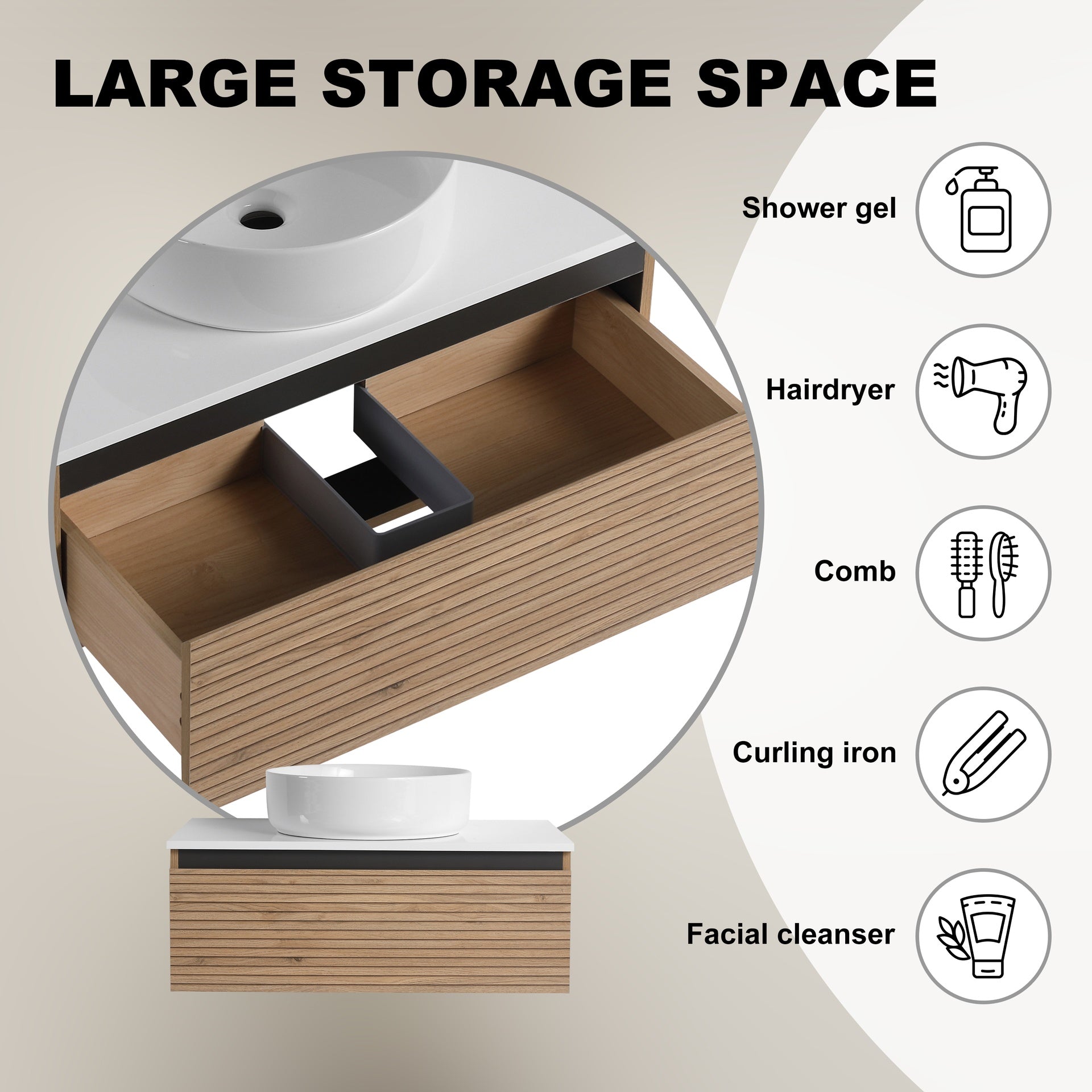 30'' Wall-Mounted Bathroom Vanity with White Art Ceramic Sink  & 1-Soft-Close Drawer (KD-Packing)