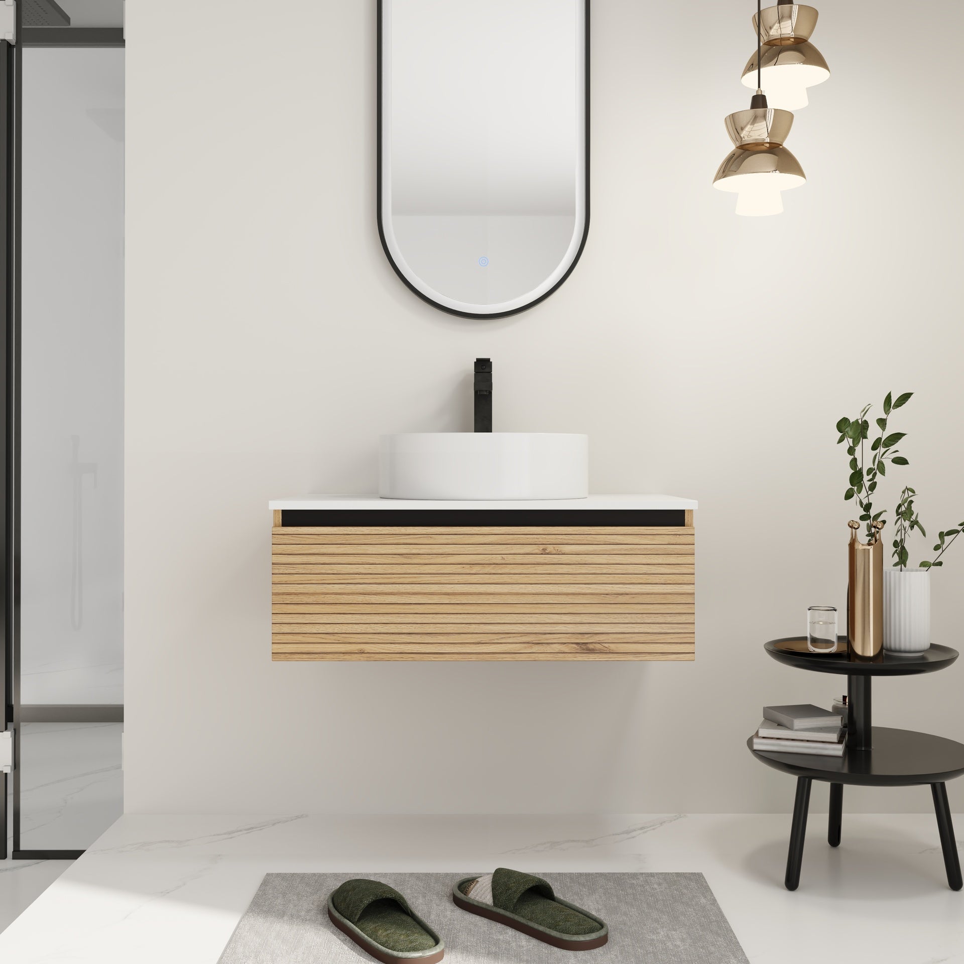30'' Wall-Mounted Bathroom Vanity with White Art Ceramic Sink  & 1-Soft-Close Drawer (KD-Packing)