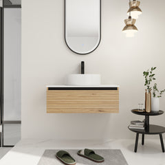 30'' Wall-Mounted Bathroom Vanity with White Art Ceramic Sink  & 1-Soft-Close Drawer (KD-Packing)