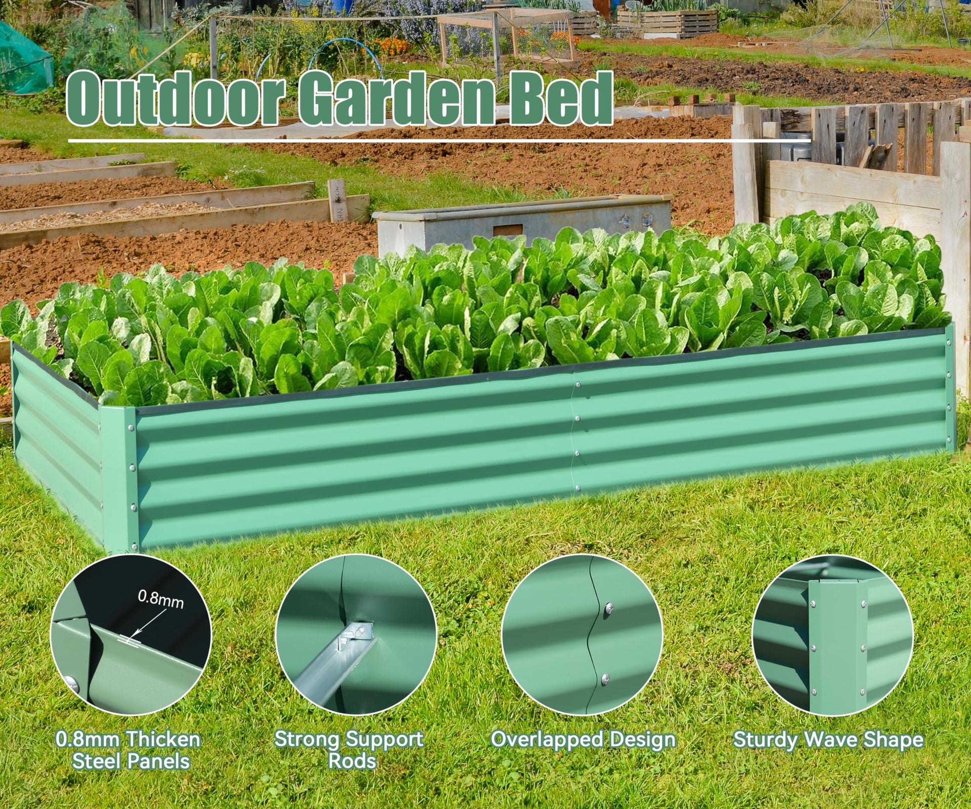 6x3x1ft Galvanized Raised Garden Bed, Outdoor Planter Garden Boxes Large Metal Planter Box for Gardening Vegetables Fruits Flowers, Green