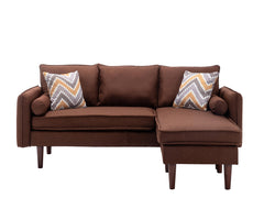 Mirella 70"W Brown Sectional Sofa Chaise with USB Charger & Pillows