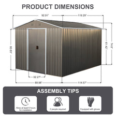 8x10ft Outdoor Metal Storage Shed with metal foundation Gray