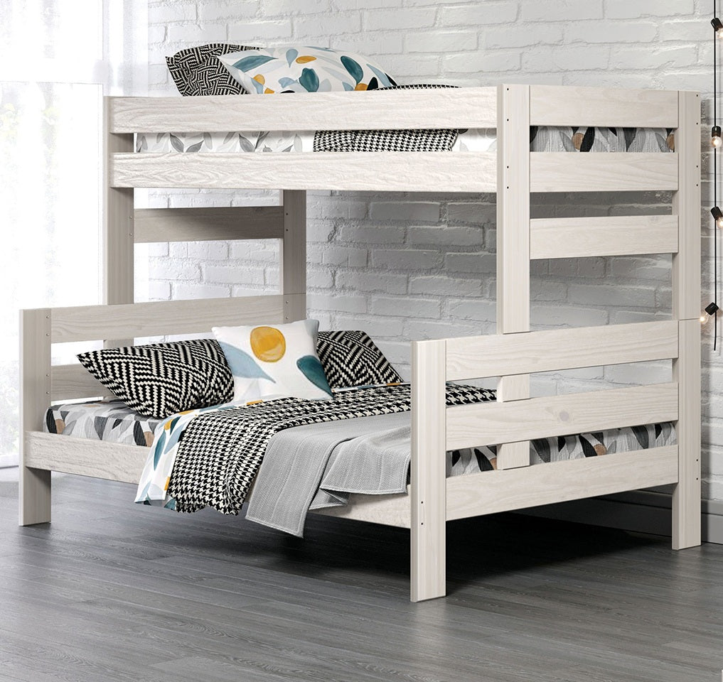 White Finish Rustic Bunk Bed Plank Wood Design Ladder And Plank Design