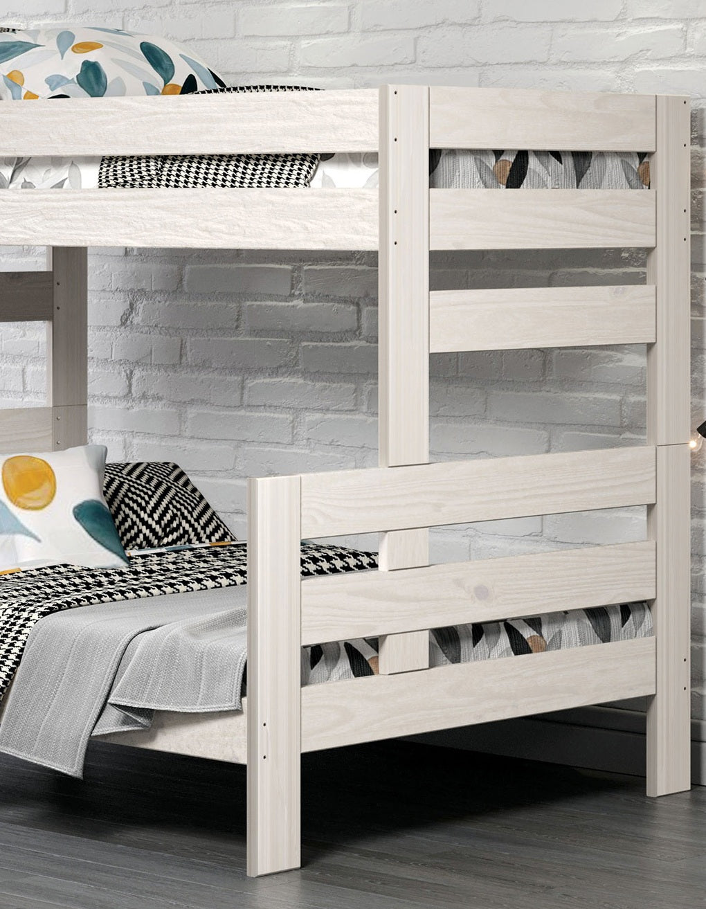 White Finish Rustic Bunk Bed Plank Wood Design Ladder And Plank Design