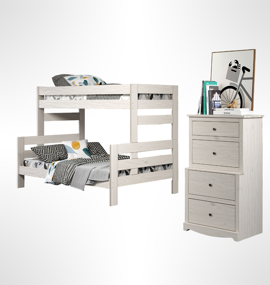 White Finish Rustic Bunk Bed Plank Wood Design Ladder And Plank Design