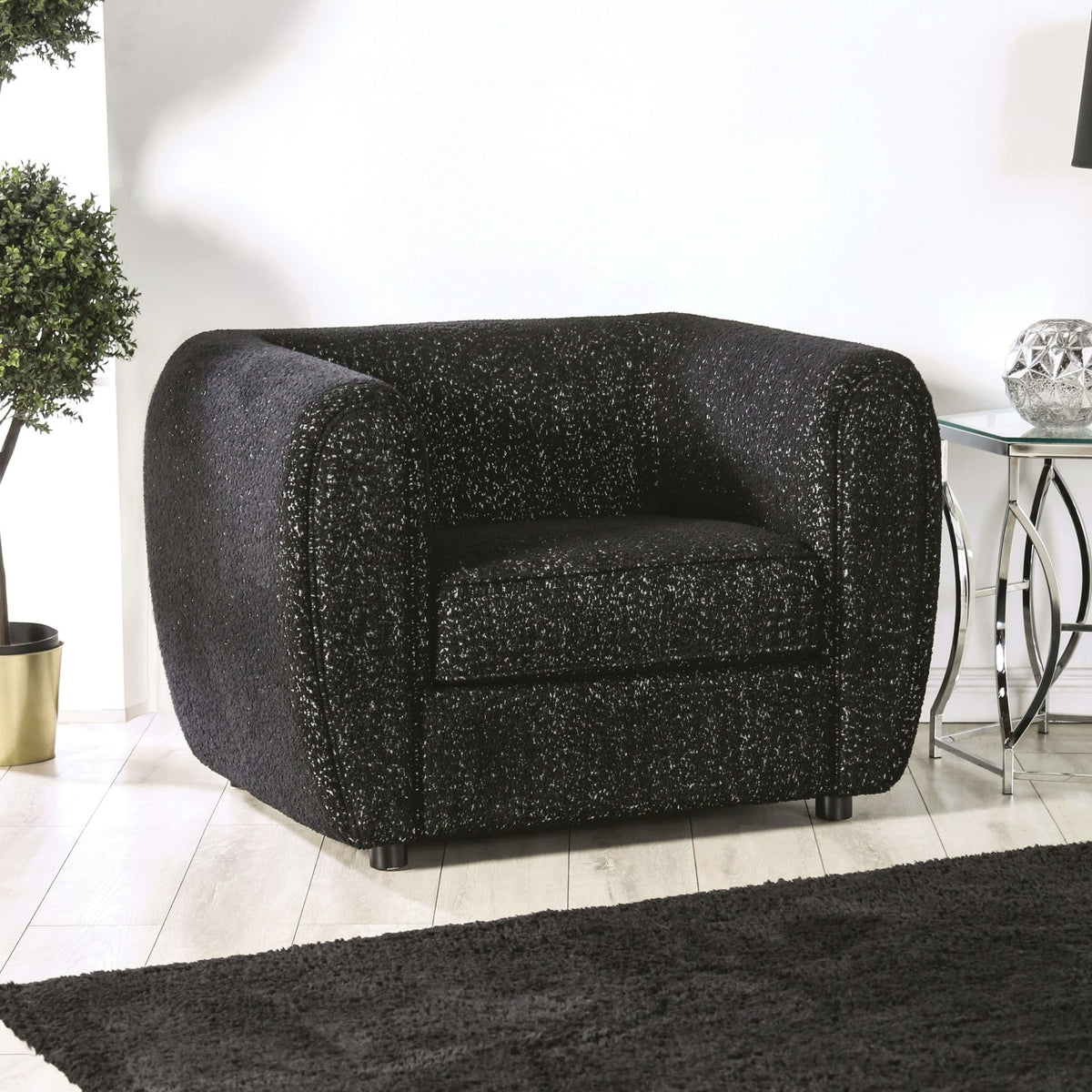 Contemporary Style Low Back Chair Black Box Seat Cushion Wooden Legs High Density Foam Welt Trim Tuxedo Inspired Design Black