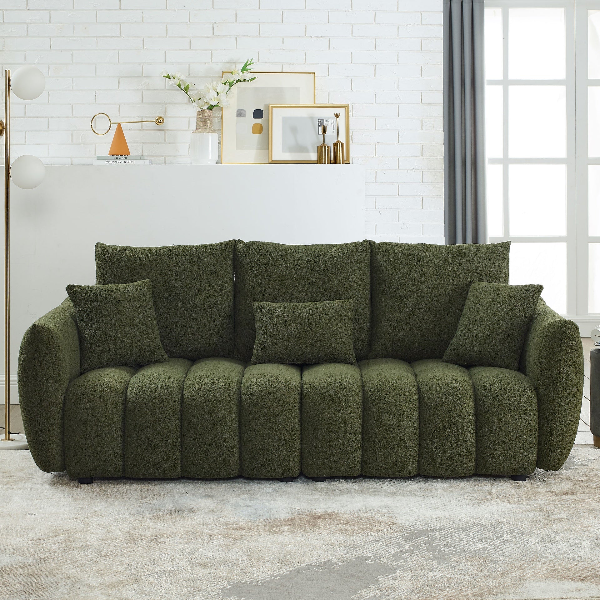 MH 79.5" Premium Teddy fabric Sofa with 3 Back Pillows and 3 back Cushions Solid Wood Frame 3-Seater Sofa, Oversized Upholstered Chair for Living Room, Bedroom, Apartment and Office