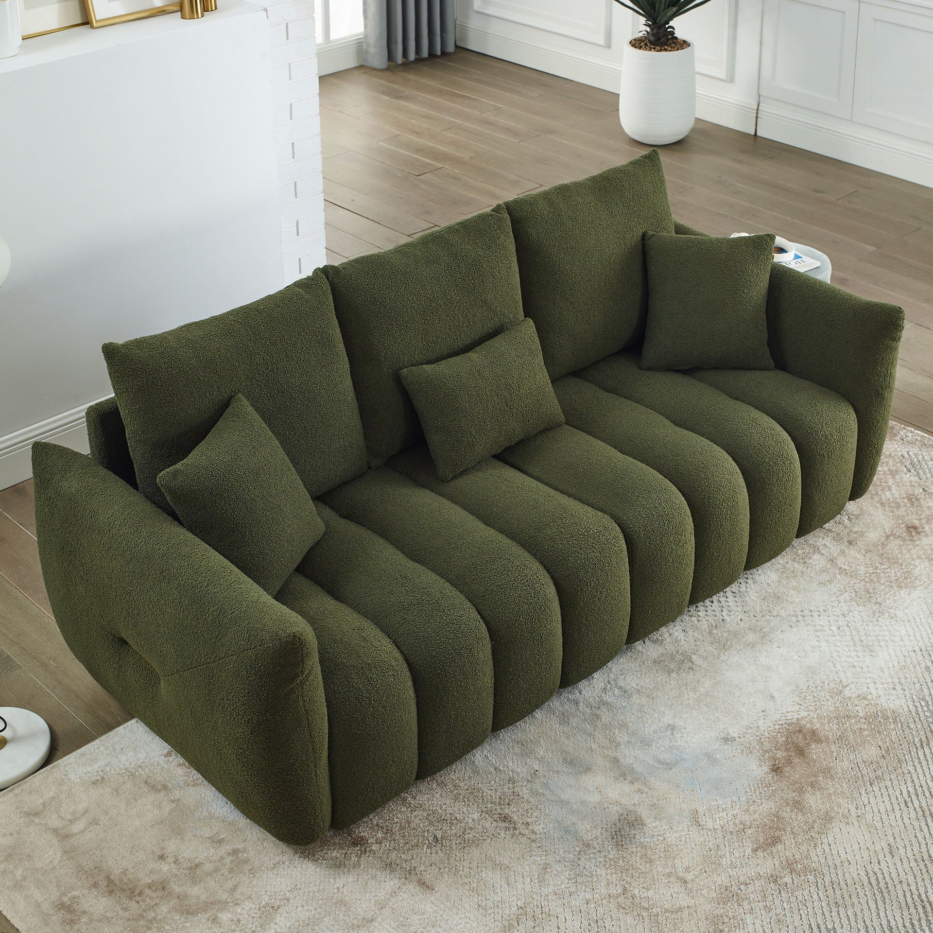 MH 79.5" Premium Teddy fabric Sofa with 3 Back Pillows and 3 back Cushions Solid Wood Frame 3-Seater Sofa, Oversized Upholstered Chair for Living Room, Bedroom, Apartment and Office