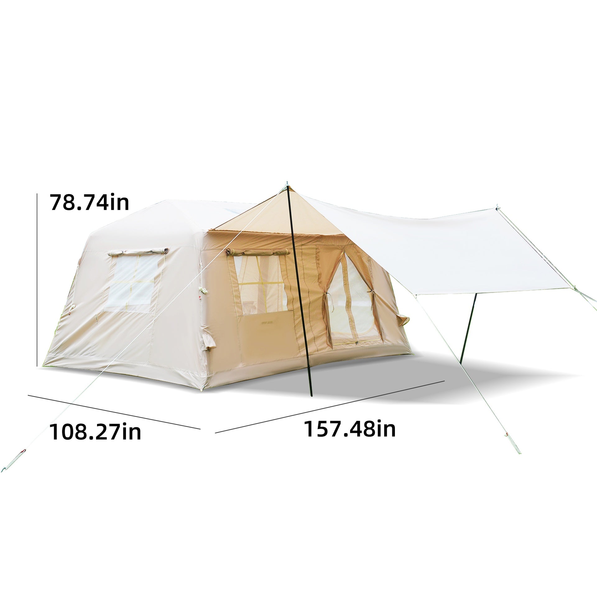 11 m ² Inflatable Tents for Camping, Blow Up Tent with Hand Pump, Easy Setup InflatableTent 4 Season Tent with Canopy , Waterproof Oxford Air Glamping Tents for Camping Adult 4/6/8 Person