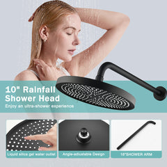 Luxury 3-Function Shower System Set - Solid Brass Control Valve, 10" Overhead Shower, 3-Spray Handheld, with Bathtub Spout