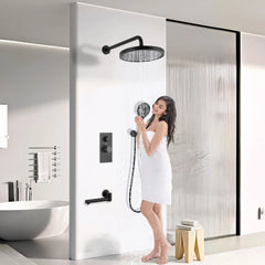 Luxury 3-Function Shower System Set - Solid Brass Control Valve, 10" Overhead Shower, 3-Spray Handheld, with Bathtub Spout