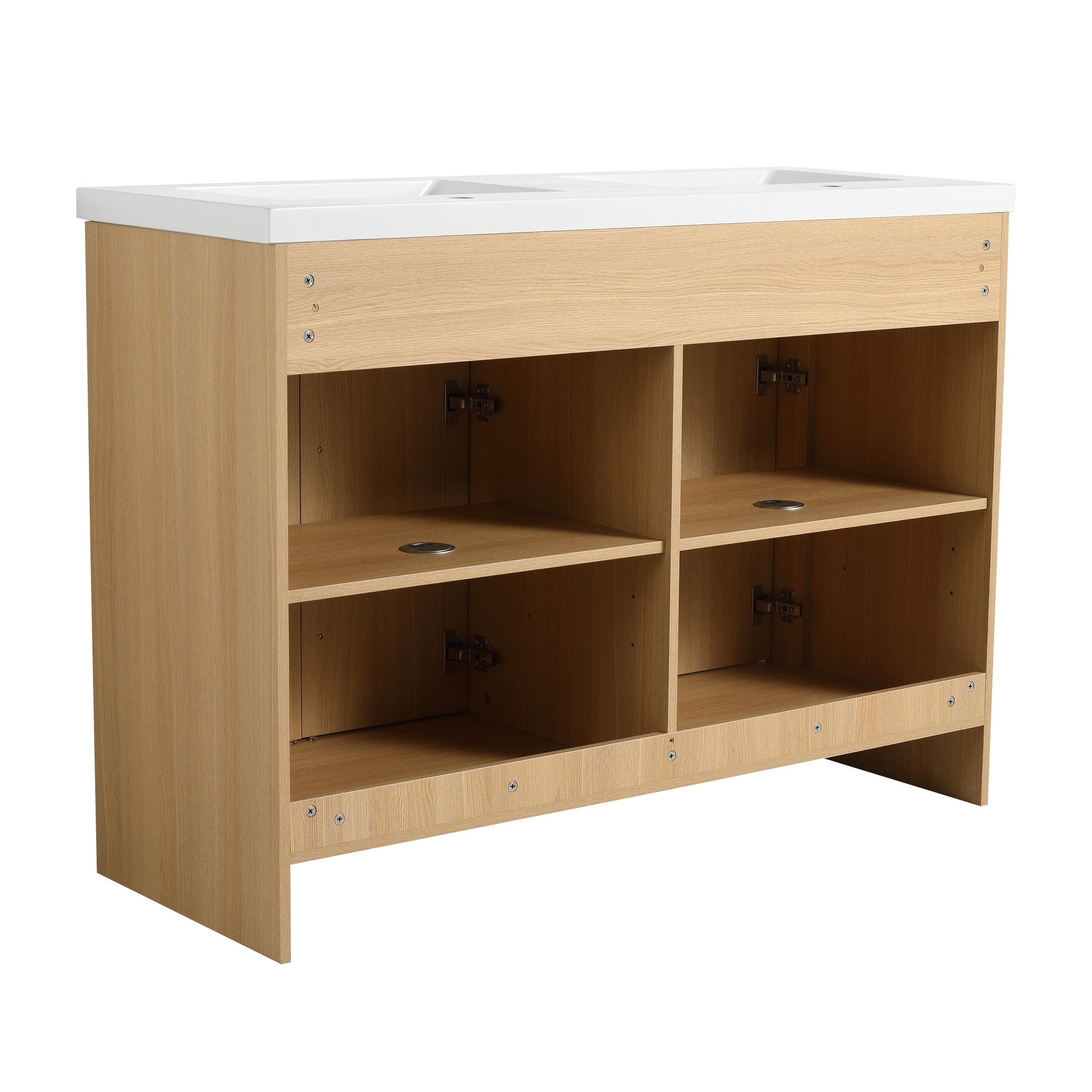 48" Freestanding Bathroom Vanity, 4-Soft Closing Door, Original Oak, Plywood, KD-PACKING, (Only Vanity, Excluding Sink)