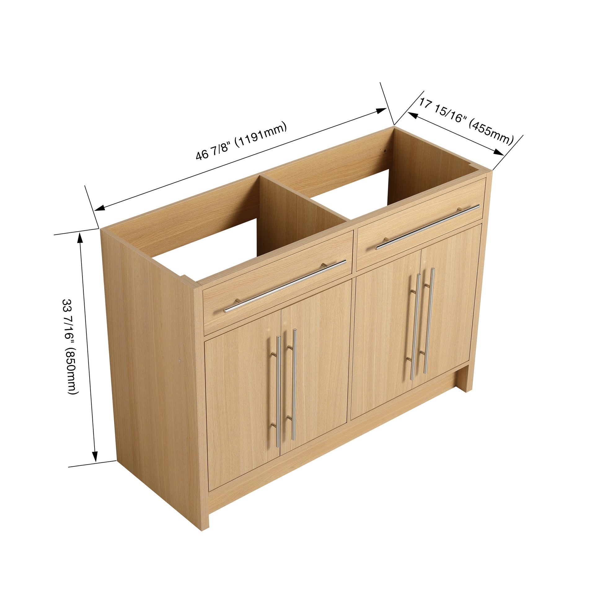 48" Freestanding Bathroom Vanity, 4-Soft Closing Door, Original Oak, Plywood, KD-PACKING, (Only Vanity, Excluding Sink)