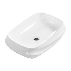 Modern Rectangular Ceramic Vessel Sink - 23.6"×16.9" Textured Bas Relief Design, No Faucet Hole, Gloss White Bathroom Basin N0 Drain (5.3" Height)