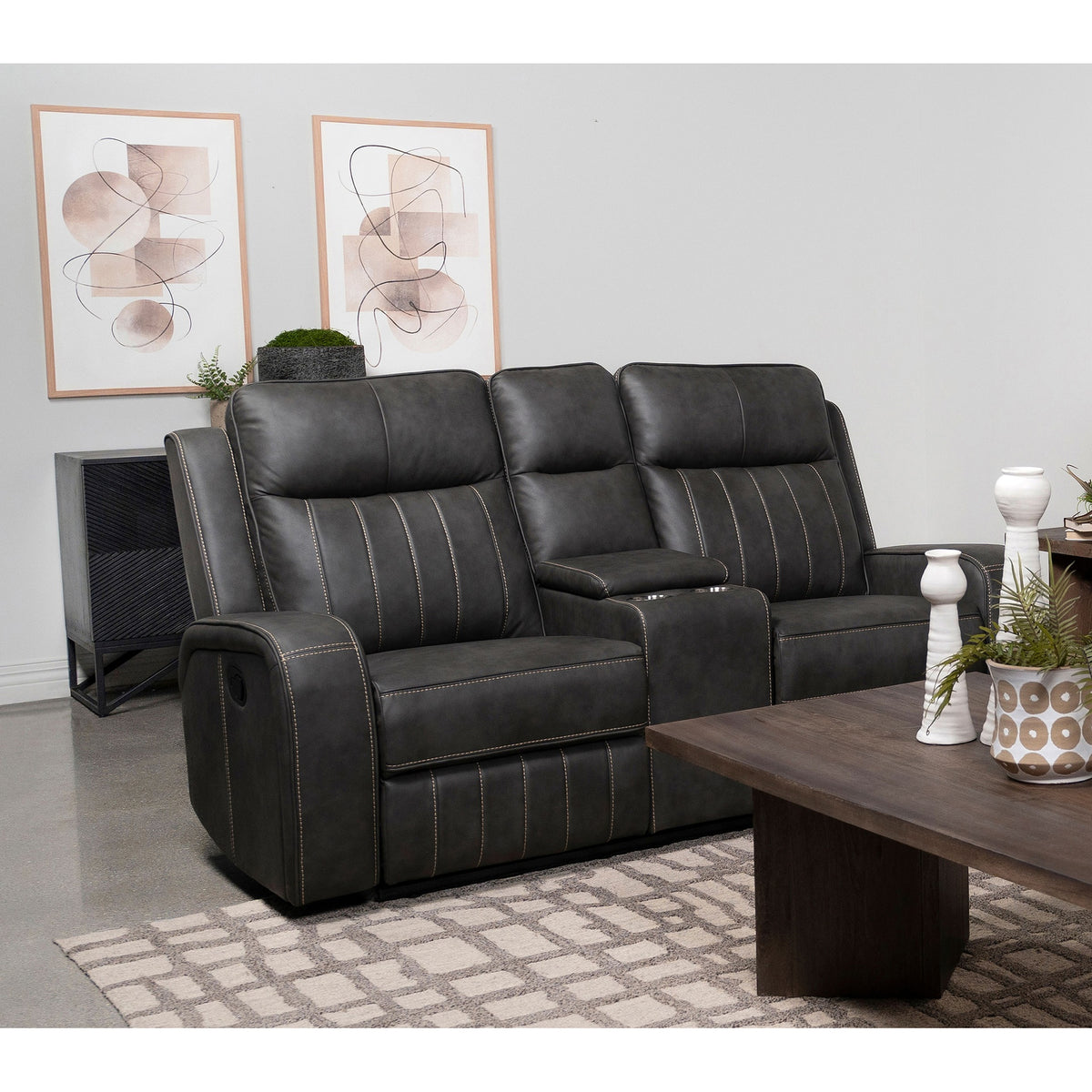 Forrest Grey Motion Reclining Loveseat with Console