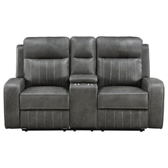 Forrest Grey Motion Reclining Loveseat with Console