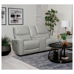 Denson Dove Grey Upholstered Power Reclining Loveseat