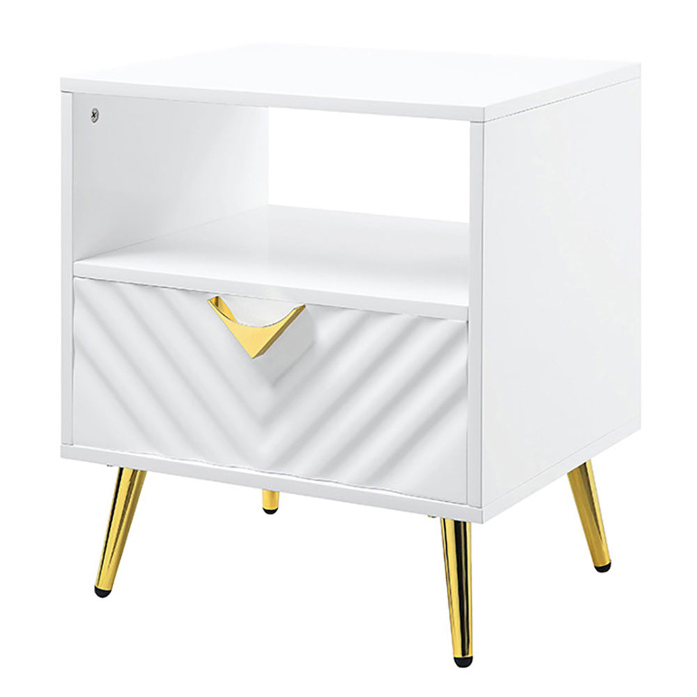 White High Gloss End Table with Shelf