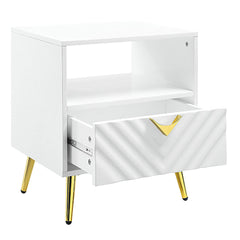 White High Gloss End Table with Shelf