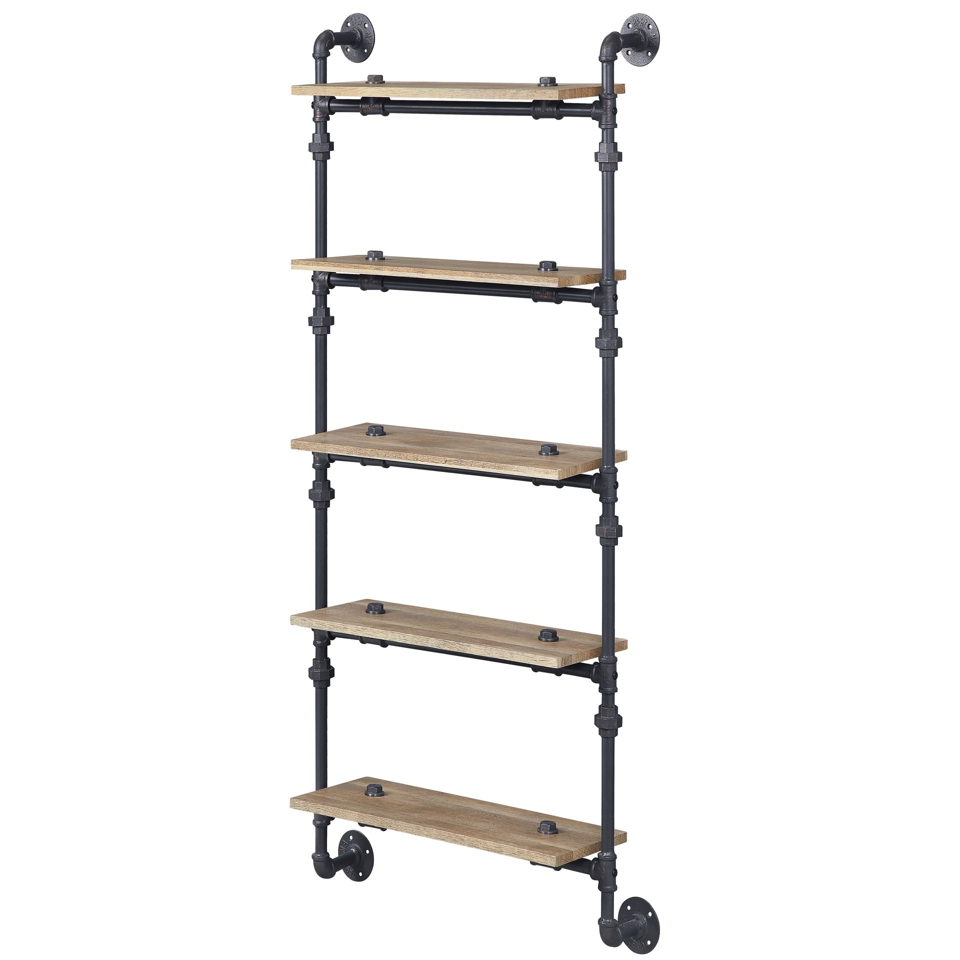 Oak and Sandy Black Rectangle 5-Tier Wall Shelf