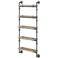 Oak and Sandy Black Rectangle 5-Tier Wall Shelf