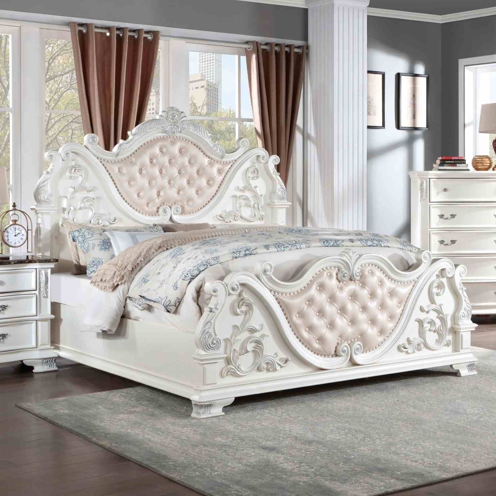 Pearl White Traditional California King Size Bed Tufted HB Luxury Look 1pc Bed Bedroom Furniture Wooden