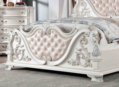Pearl White Traditional California King Size Bed Tufted HB Luxury Look 1pc Bed Bedroom Furniture Wooden