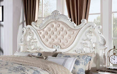 Pearl White Traditional California King Size Bed Tufted HB Luxury Look 1pc Bed Bedroom Furniture Wooden