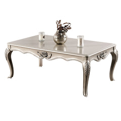 Traditional Style Coffee Table Curved Legs With Carved Design Solid Wood Structure Champagne Finish
