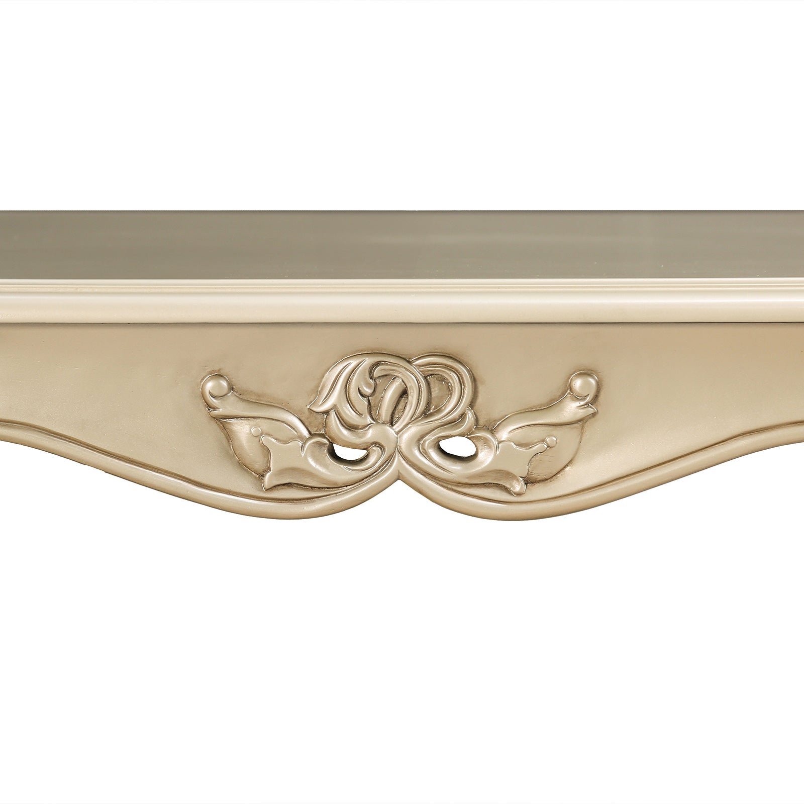 Traditional Style Coffee Table Curved Legs With Carved Design Solid Wood Structure Champagne Finish