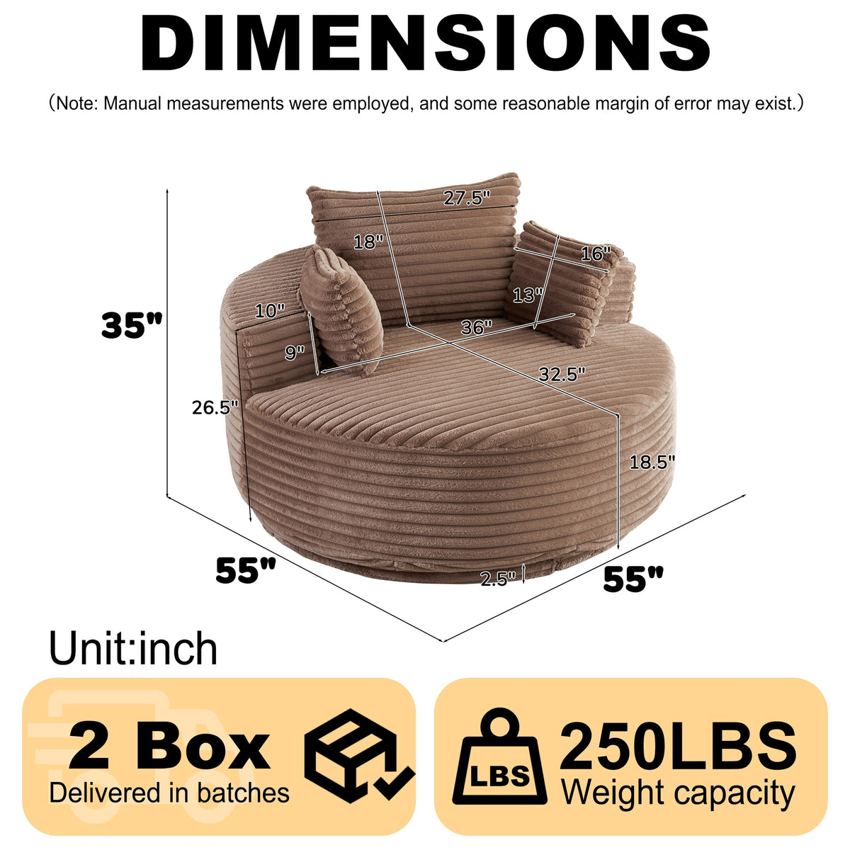 55''L Corduroy Foam Single Swivel Chair, Fluffy Modern Sleeper, 360 Degree Swivel Chair for Living Room, Bedroom, Lounge and Projection Room